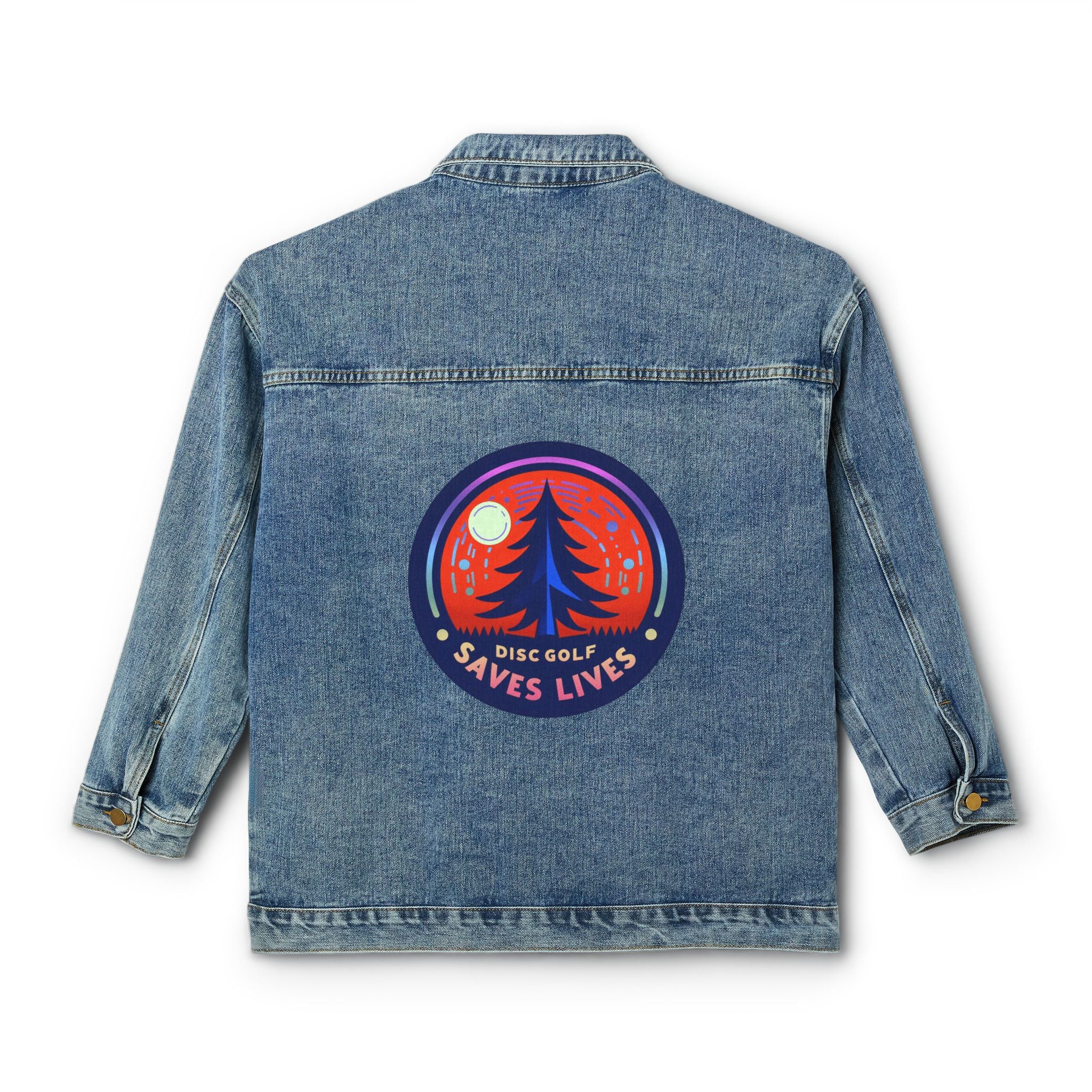 Load image into Gallery viewer, Disc Golf Saves Lives Women's Denim Jacket
