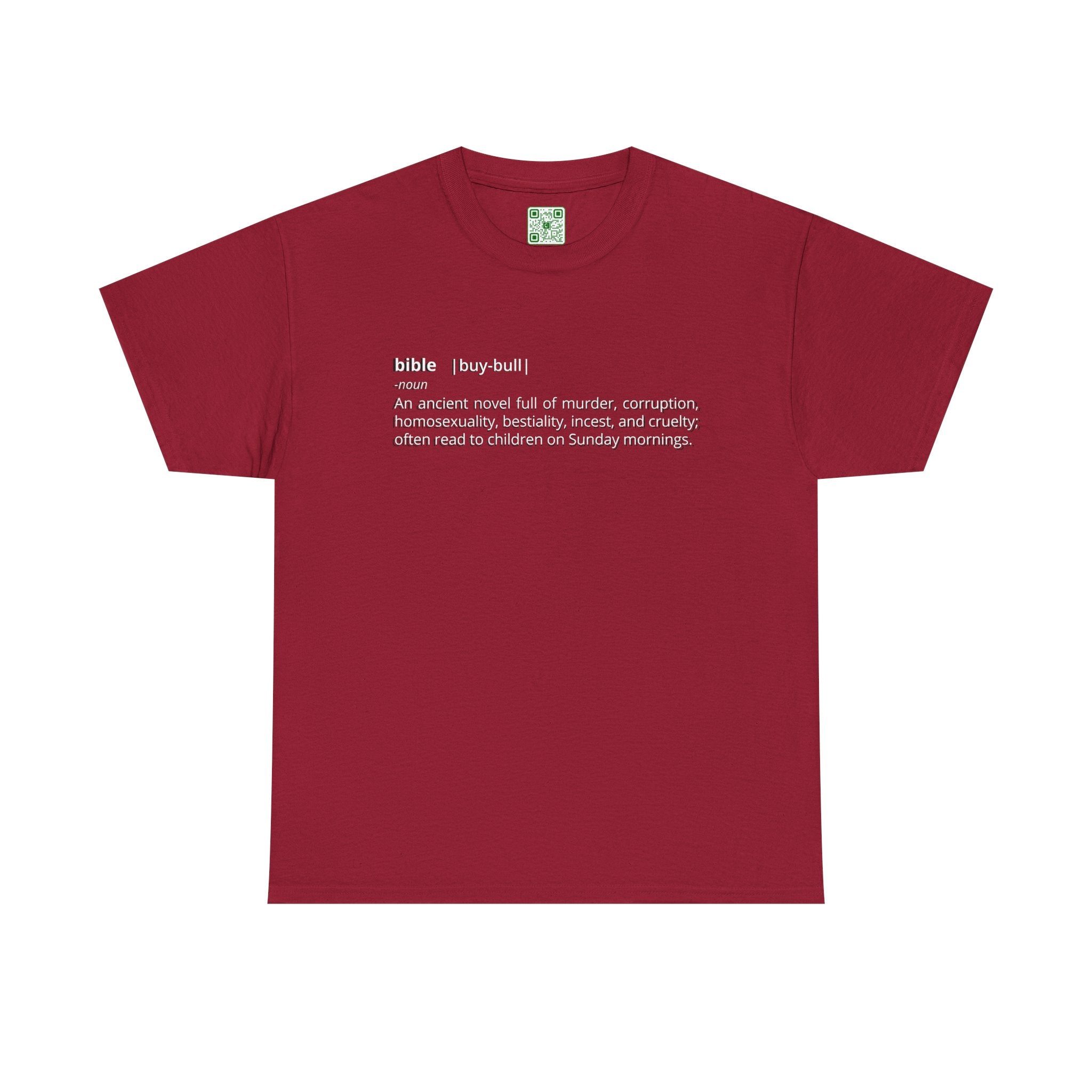 Load image into Gallery viewer, "Bible - An ancient novel full of murder, corruption, homosexuality, bestiality, incest and cruelty; often read to children on Sunday mornings." - Unisex Heavy Cotton Tee