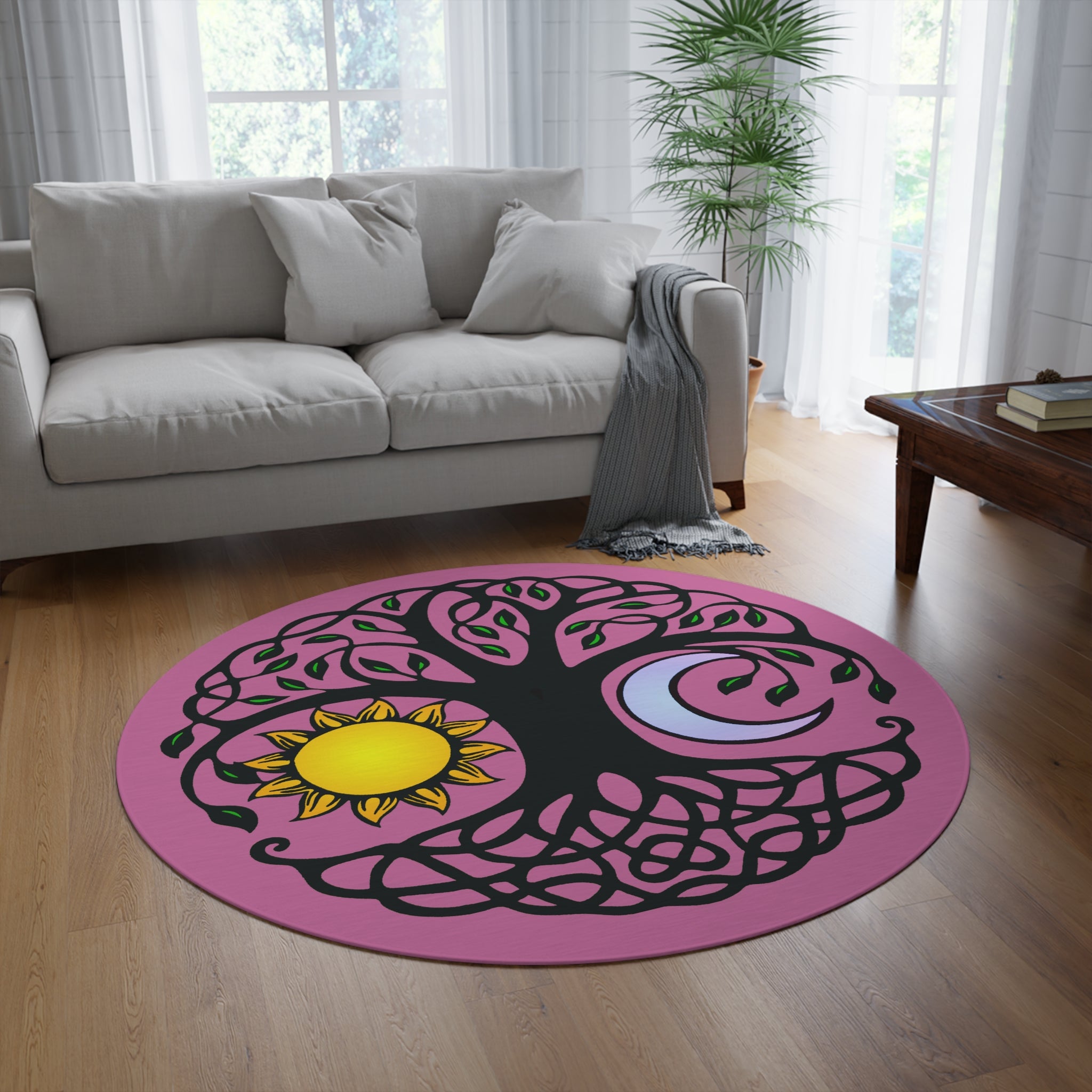 Load image into Gallery viewer, Tree of Life - Sun & Moon 60" Round Area Rug