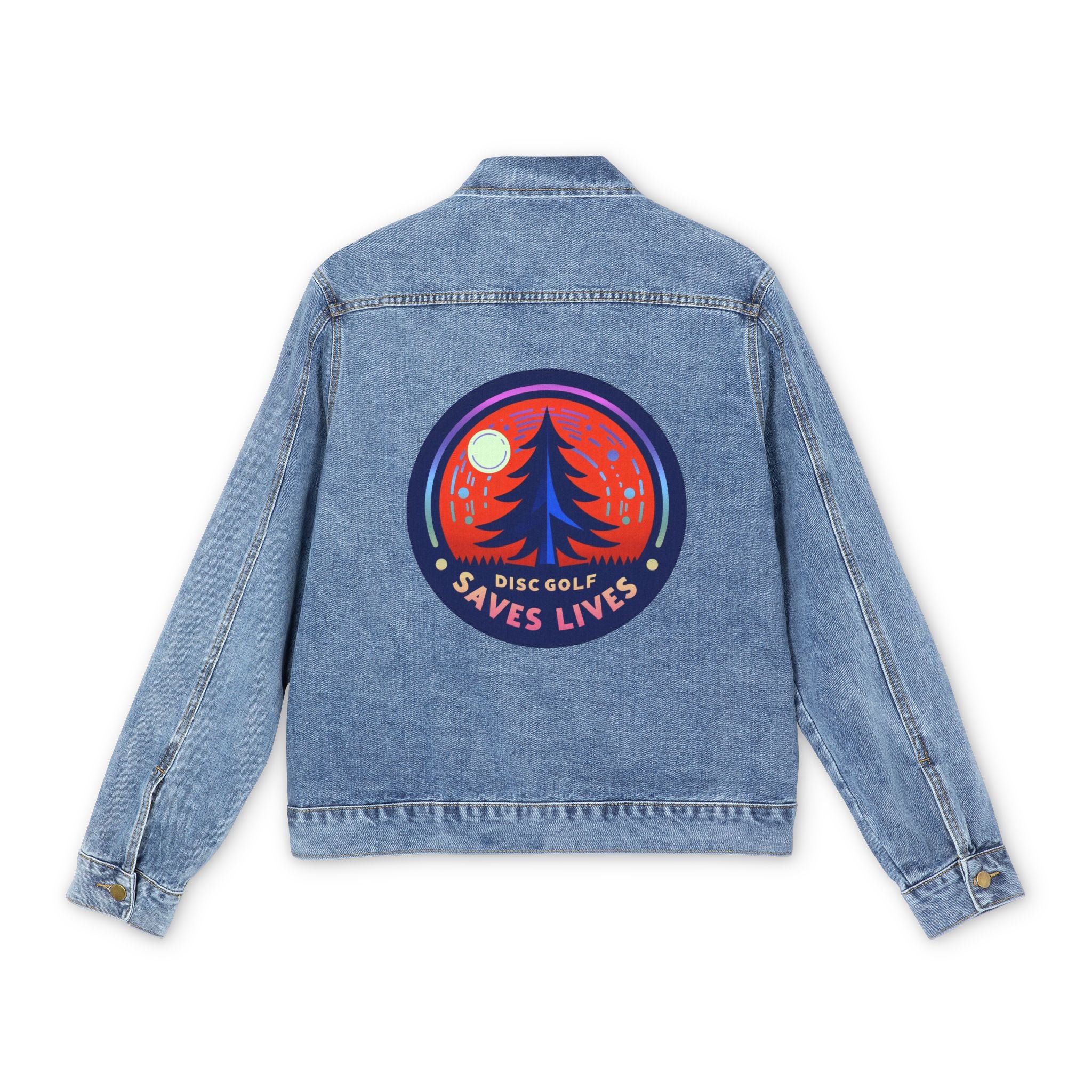 Load image into Gallery viewer, Disc Golf Saves Lives Men's Denim Jacket