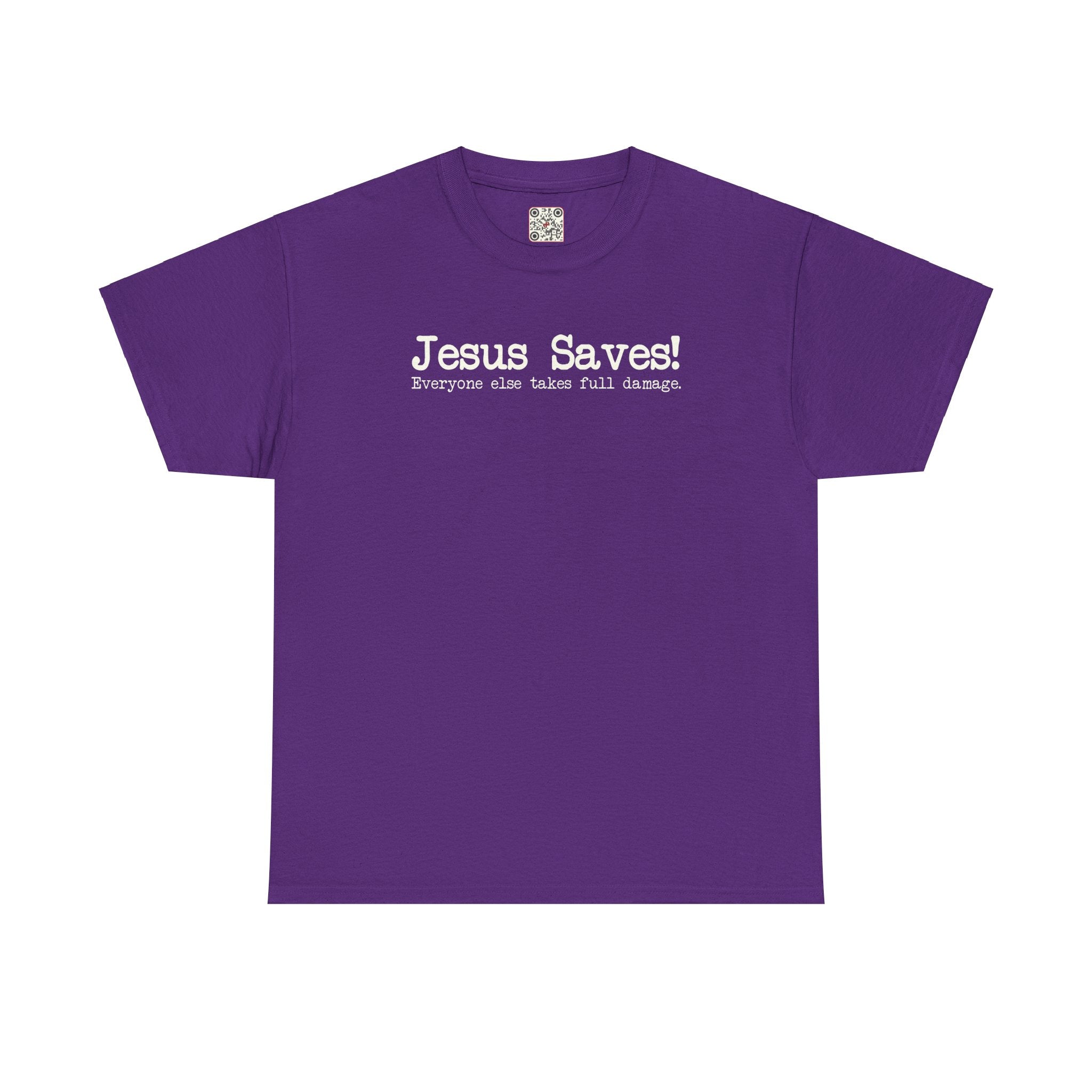 Load image into Gallery viewer, "Jesus Saves! Everyone Else Takes Full Damage" - Unisex Heavy Cotton Tee