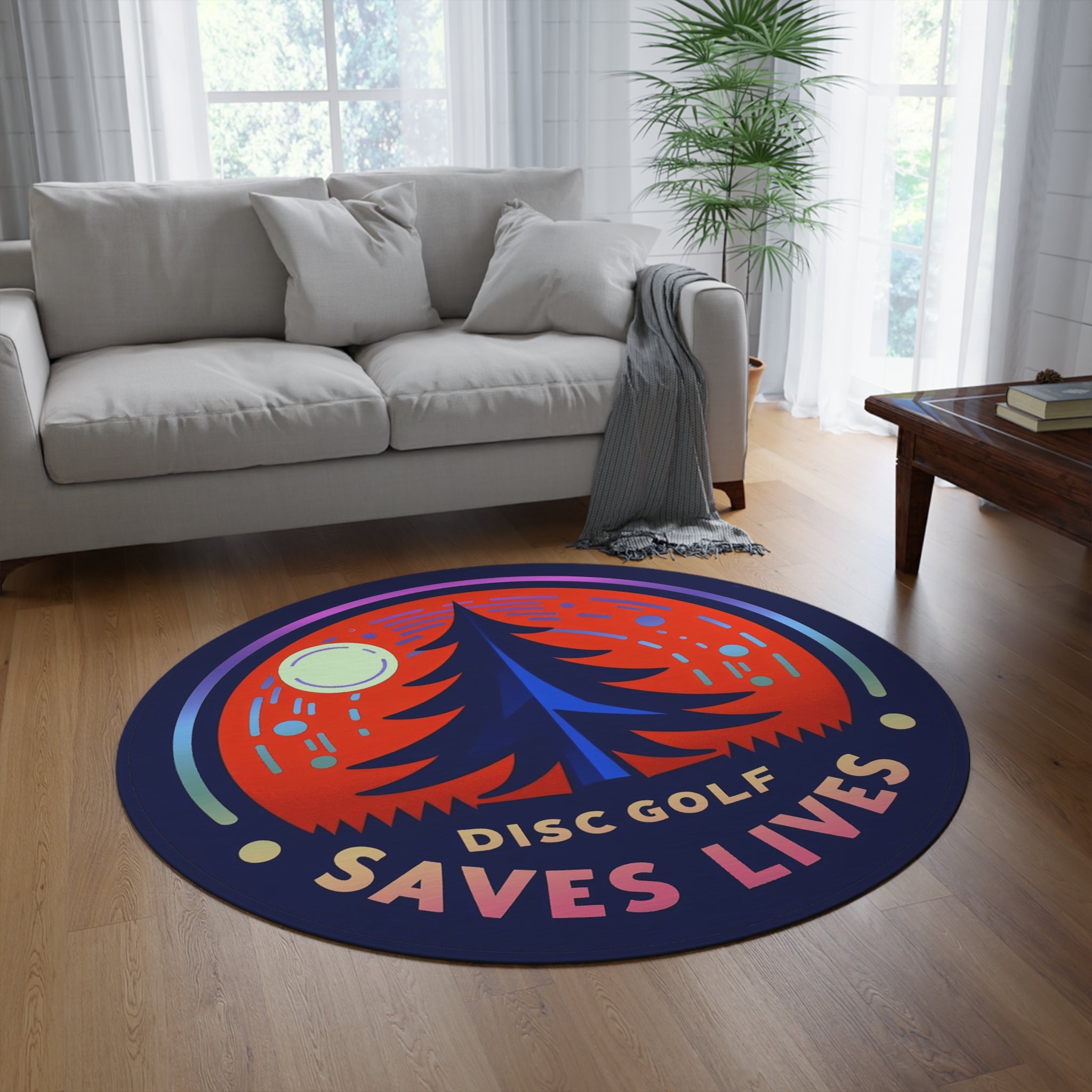 Load image into Gallery viewer, Disc Golf Saves Lives Round Area Rug
