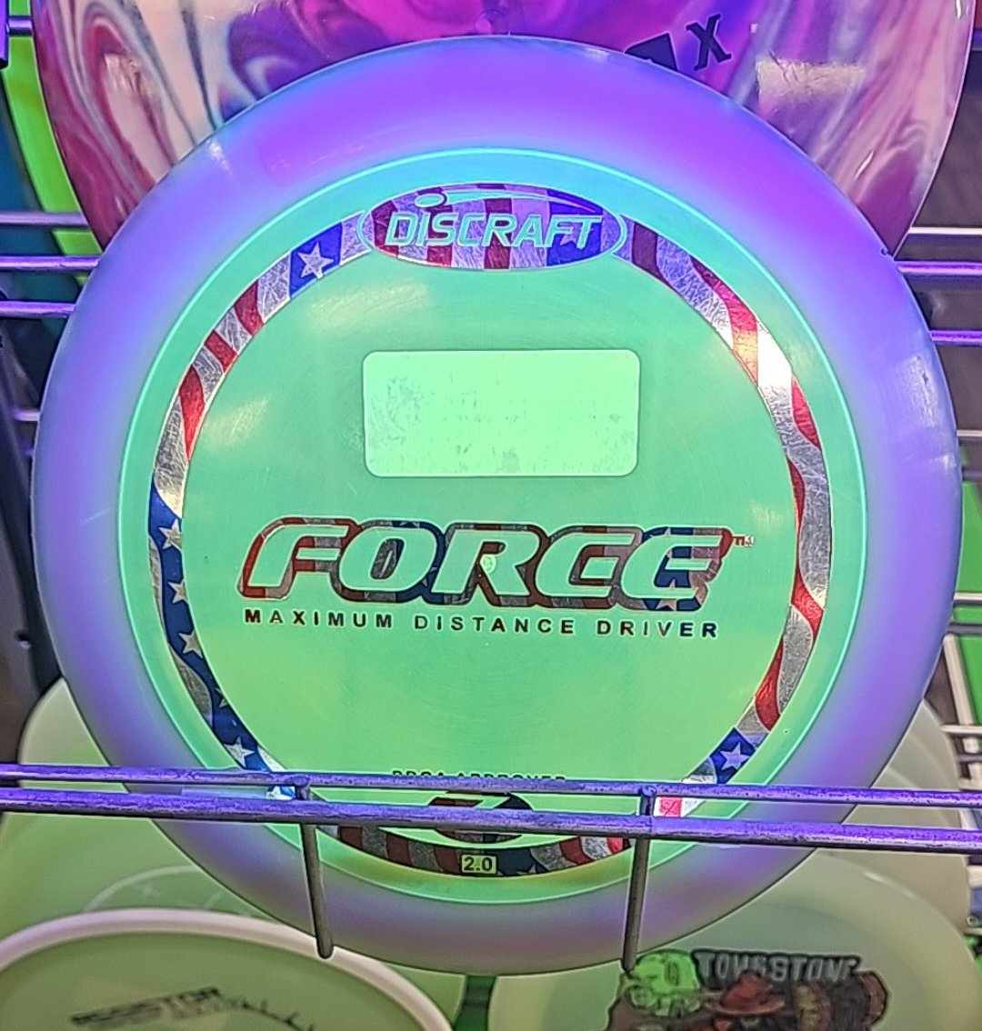 Load image into Gallery viewer, Discraft Force Distance Driver PFN, Blurple with Metallic Old Glory Stamp and HUV Back Dye - Z 172g
